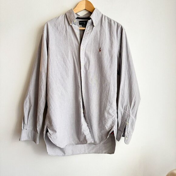 Vintage Ralph Lauren Grey Pony Logo Long Sleeve shirt M - Picture 8 of 8